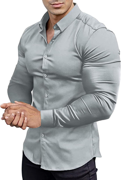 Men's Slim Fit Stretch Dress Shirt - Pexav
