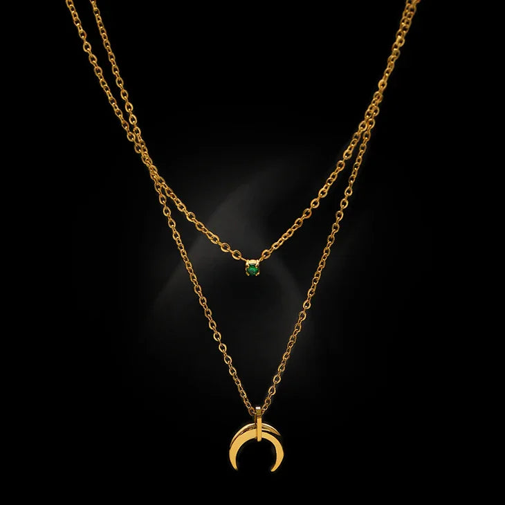 Sparkling Silver Double Crescent Moon Pendant - Pexav