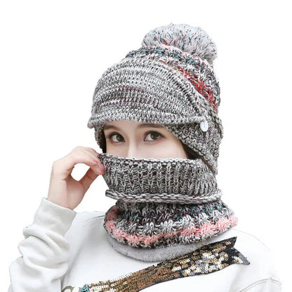 Soft Woolen Hat and Scarf Set with Fleece Lining