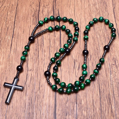 Men's Blue Gemstone Cross Chain Necklace