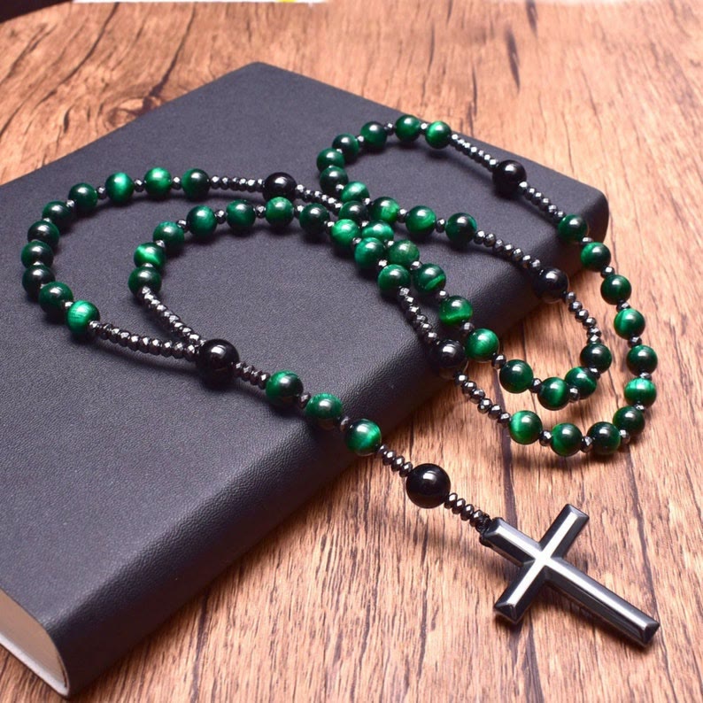 Men's Blue Gemstone Cross Chain Necklace