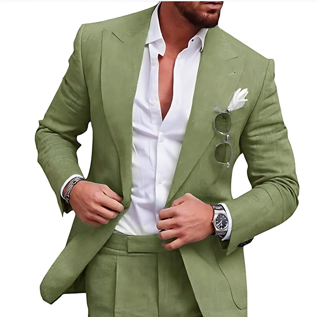 Classic Linen Mens 2 Piece Wedding Suit Lightweight
