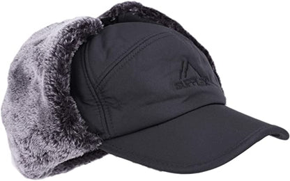 Warm Mens Snow Beanie Hat With Earflaps And Visor