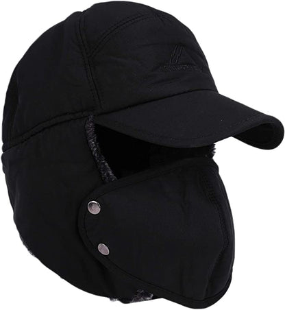 Warm Mens Snow Beanie Hat With Earflaps And Visor