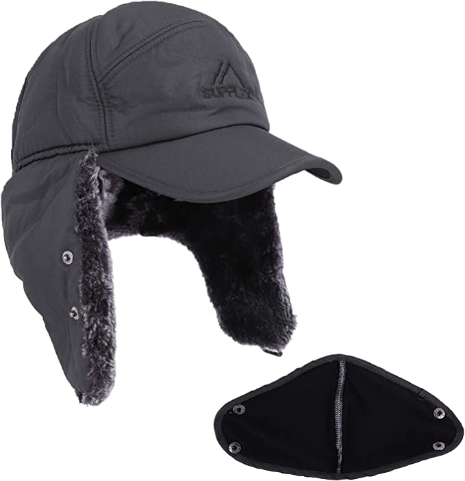 Warm Mens Snow Beanie Hat With Earflaps And Visor