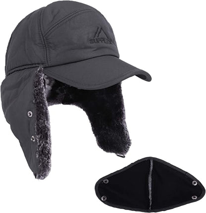 Warm Mens Snow Beanie Hat With Earflaps And Visor