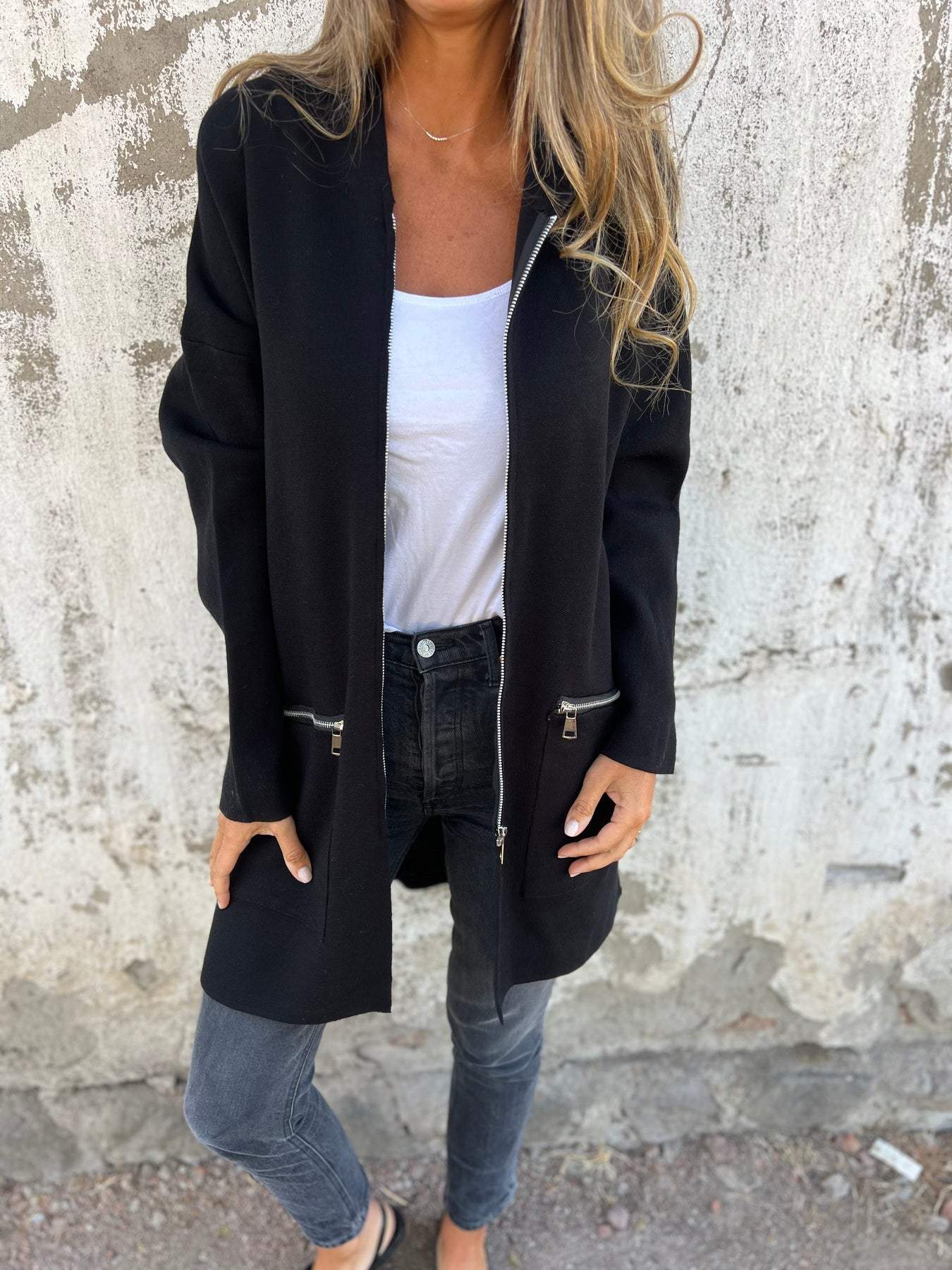 Half-length Hooded Zip-Up Jacket - Isla-Black-S-Nora Luxe