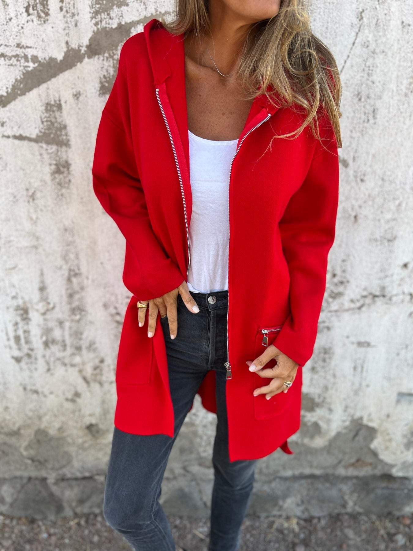 Half-length Hooded Zip-Up Jacket - Isla-Gray-S-Nora Luxe
