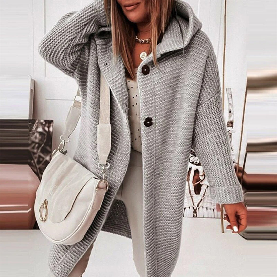 Warm Crew Neck Women's Cardigan with Buttons - Pexav