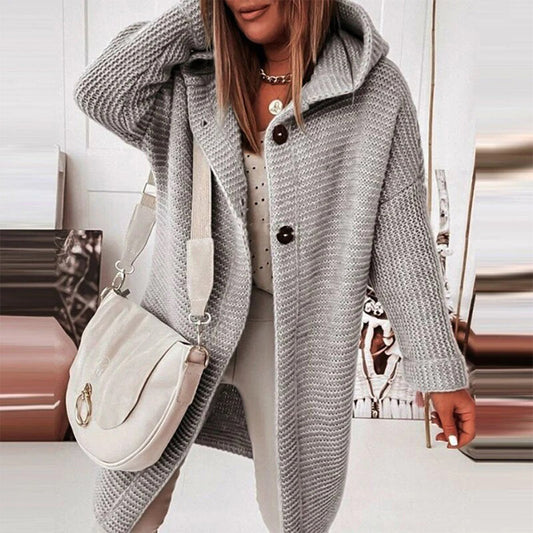 Warm Crew Neck Women's Cardigan with Buttons - Pexav