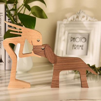 Hand-carved Dog Figurine - HeartBond-Woman and Dog-Nora Luxe