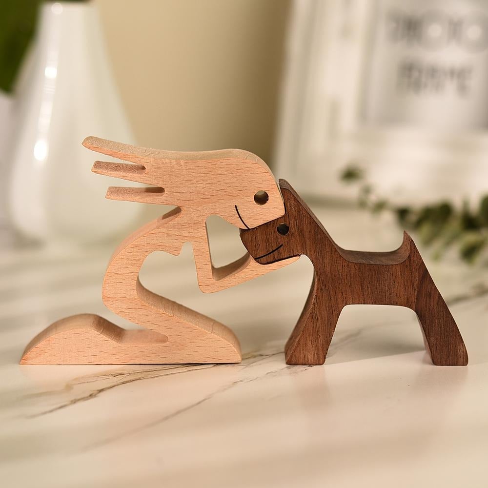 Hand-carved Dog Figurine - HeartBond-Woman and Puppy-Nora Luxe