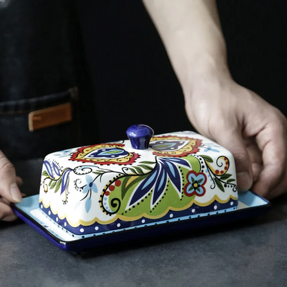 Hand-painted Butter Dish in Tuscan Style - TuscanCharm-Nora Luxe