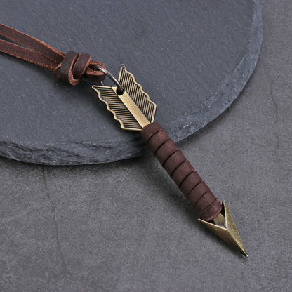Unique Distressed Leather Arrow Necklet - Pexav