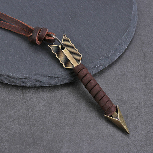 Unique Distressed Leather Arrow Necklet - Pexav