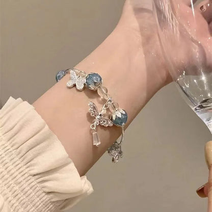 Beautiful Purple Flower Butterfly Charm Bracelet - Pexav