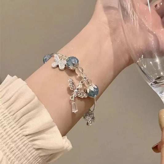 Beautiful Purple Flower Butterfly Charm Bracelet - Pexav
