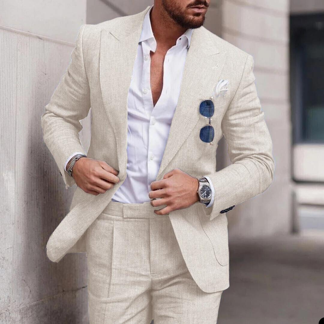 Classic Linen Mens 2 Piece Wedding Suit Lightweight