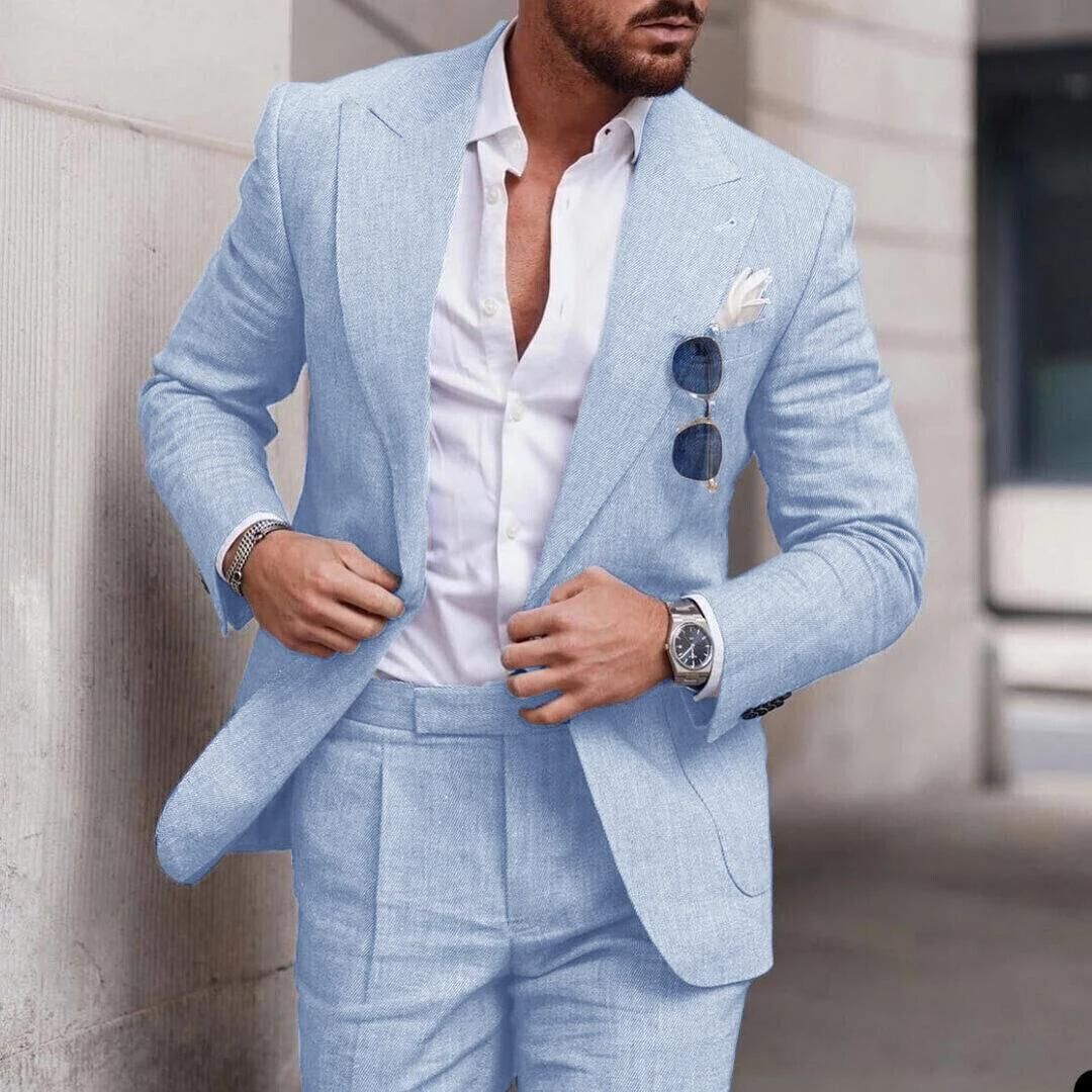 Classic Linen Mens 2 Piece Wedding Suit Lightweight - Pexav