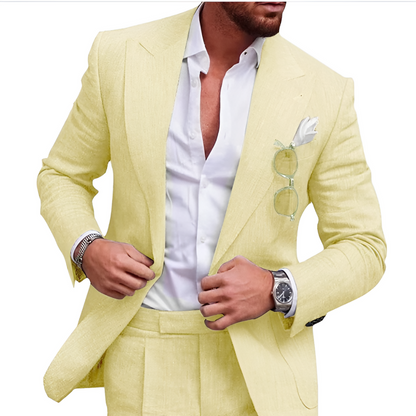 Classic Linen Mens 2 Piece Wedding Suit Lightweight
