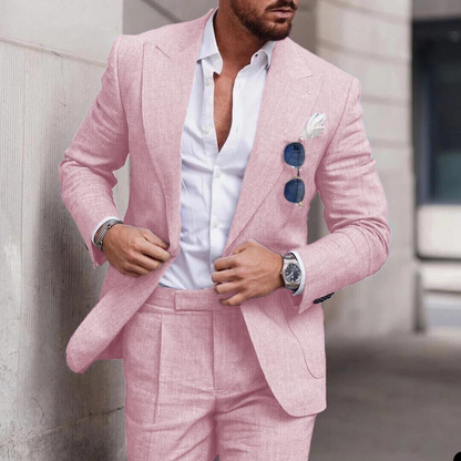 Classic Linen Mens 2 Piece Wedding Suit Lightweight