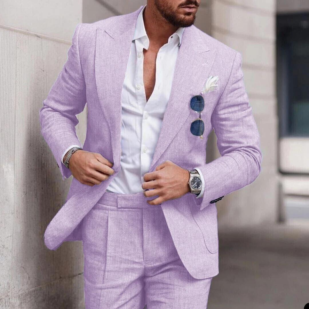 Classic Linen Mens 2 Piece Wedding Suit Lightweight