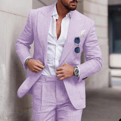 Classic Linen Mens 2 Piece Wedding Suit Lightweight