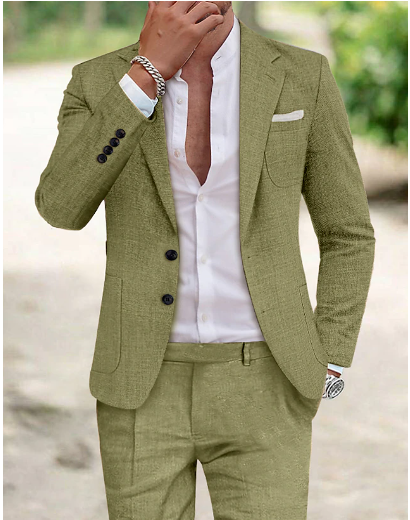 Cool Men's Linen Slim Fit Summer Suit Set - Pexav