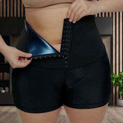 High Waist Sauna Sweatpants with Waist Trainer - SweatSculpt-Black/Blue-S-Nora Luxe