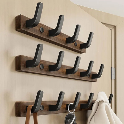 Simple Wooden Wall Coat Rack with Metal Hooks - Pexav