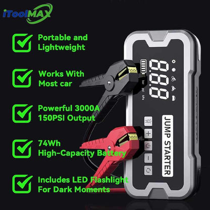 Compact 4-in-1 Car Jump Starter with Air Compressor