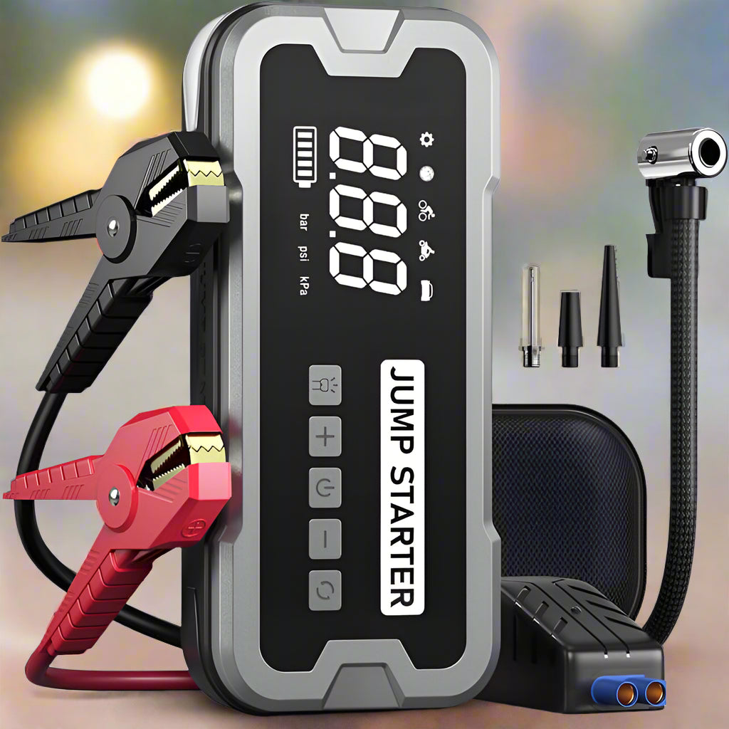 Compact 4-in-1 Car Jump Starter with Air Compressor - Pexav