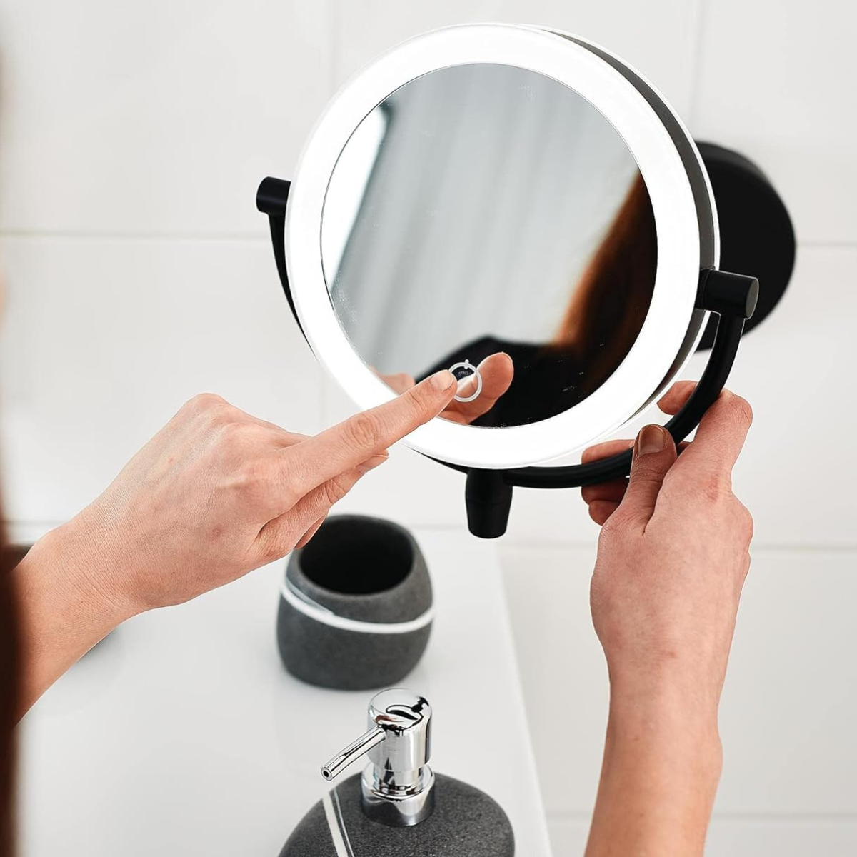 Illuminated Makeup Mirror - LumiAura-Black-Nora Luxe