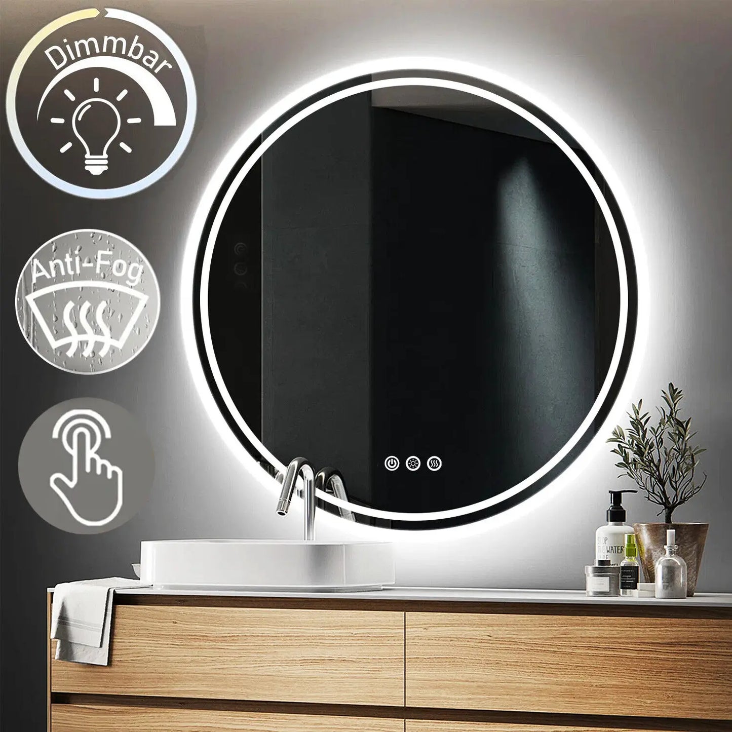 Illuminated Round Bathroom Mirror - LumiMirror-23.62 in-Nora Luxe