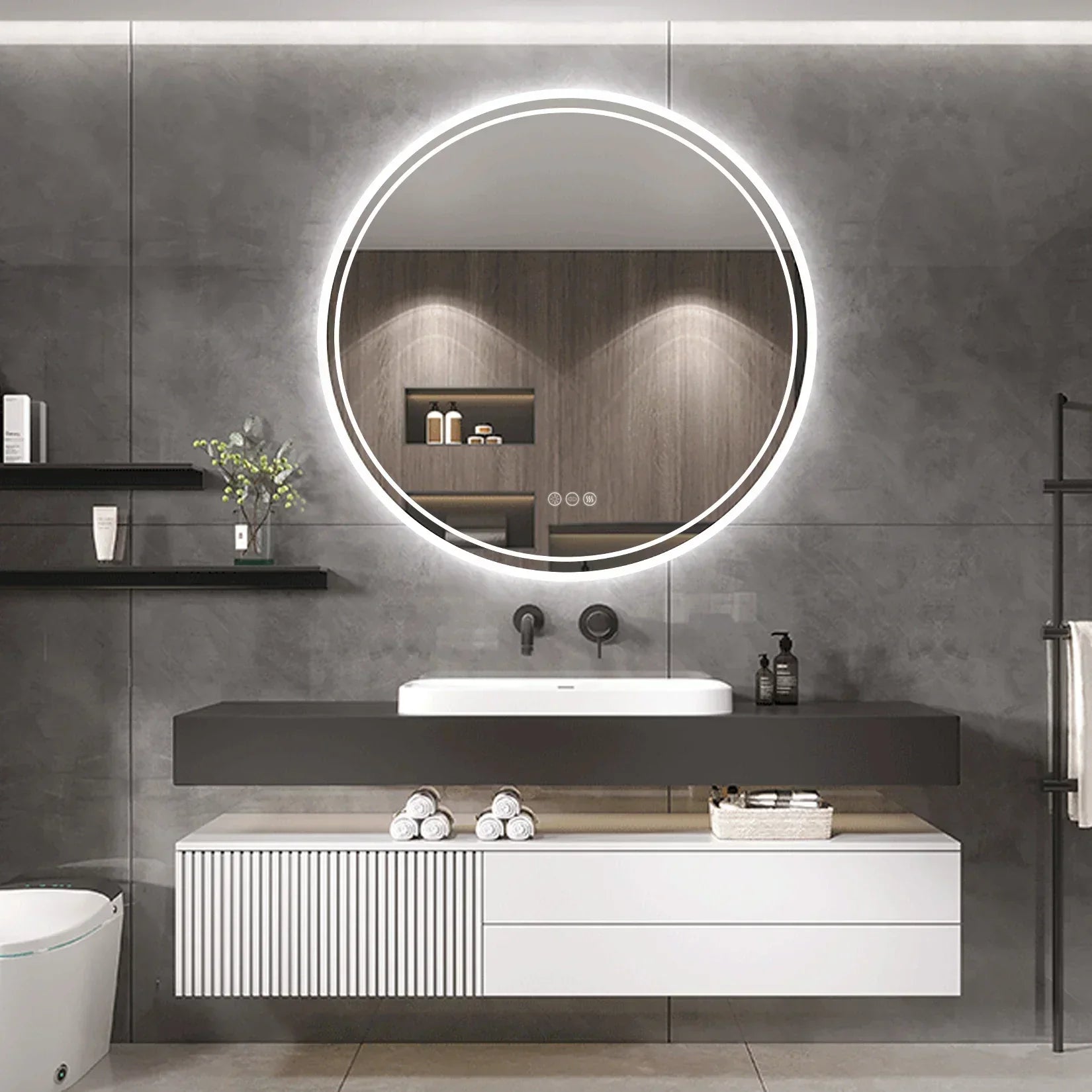 Bright Circular LED Bathroom Mirror - Pexav