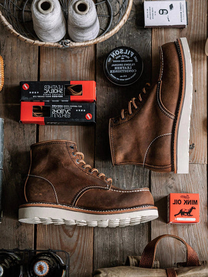 Premium Leather Lace Up Work Boots for Men