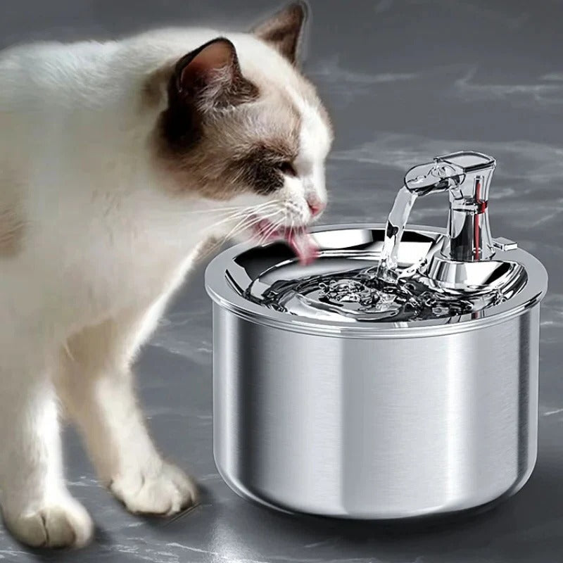 Automatic Pet Water Fountain with Filter - Modern Stainless Steel - Pexav