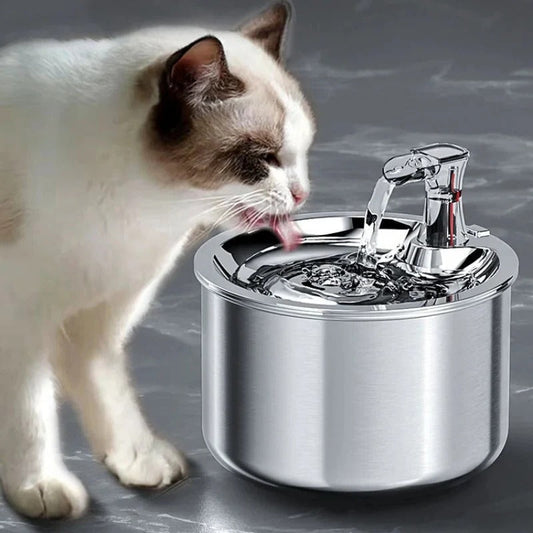 Automatic Pet Water Fountain with Filter - Modern Stainless Steel - Pexav