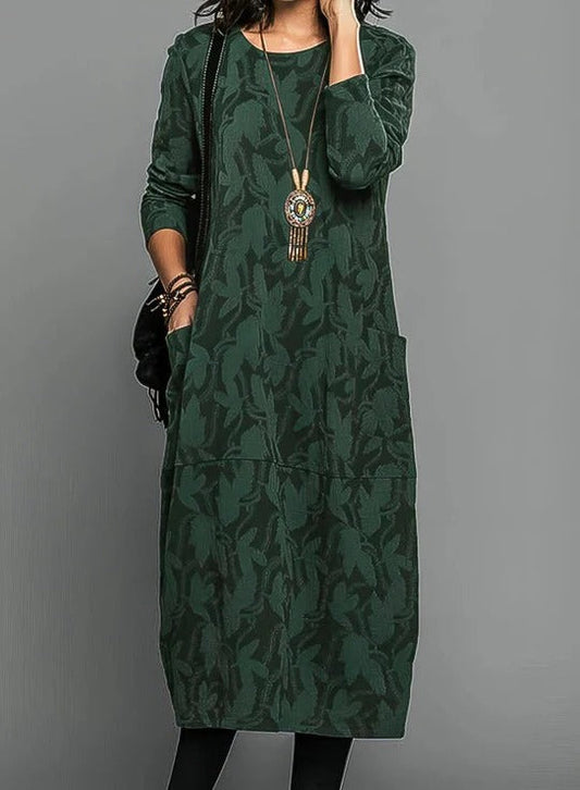 Warm Round Neck Ladies Winter Dress - Pexav