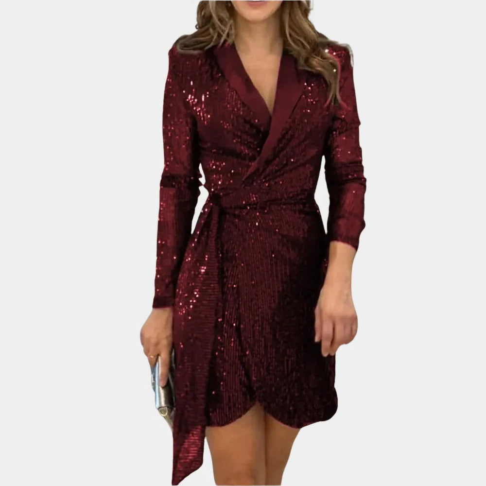 Classic Women's Jacket Dress With Waist Belt - Pexav