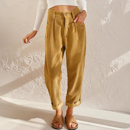 Relaxed Fit Women's Corduroy Trousers - Pexav