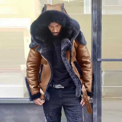 Warm Faux Leather Biker Jacket Men Winter Coat
