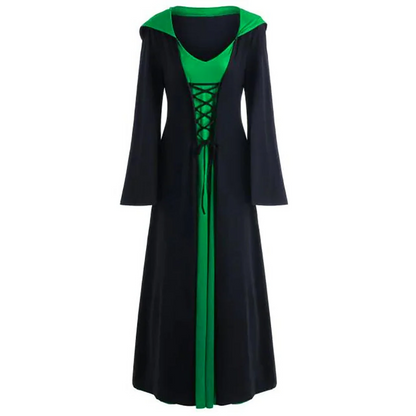 Gothic Witch Costume Dress for Women with Hooded Cape