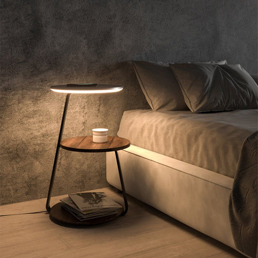 Bedside Table Lamp with Double Shelf and Soft Lighting - Pexav