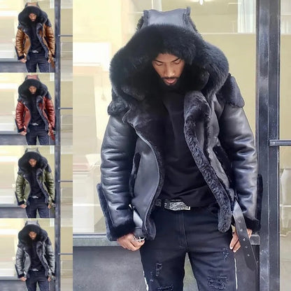 Warm Faux Leather Biker Jacket Men Winter Coat