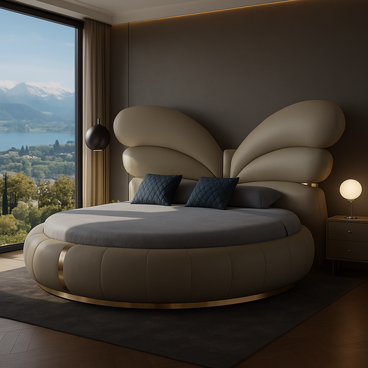 Luxury Wing Design Leather Circular Bed - Pexav