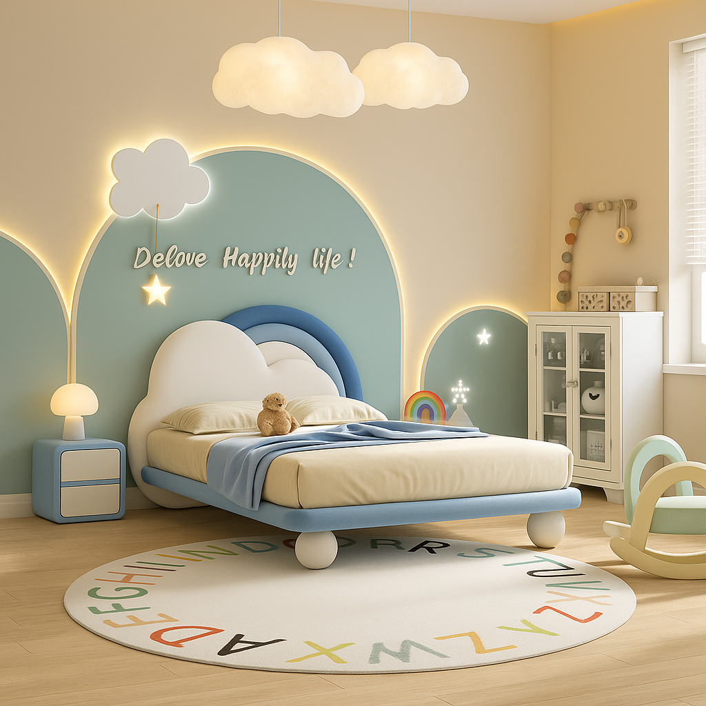 Colorful Rainbow Kids Bed Frame with Soft Glow - Pexav