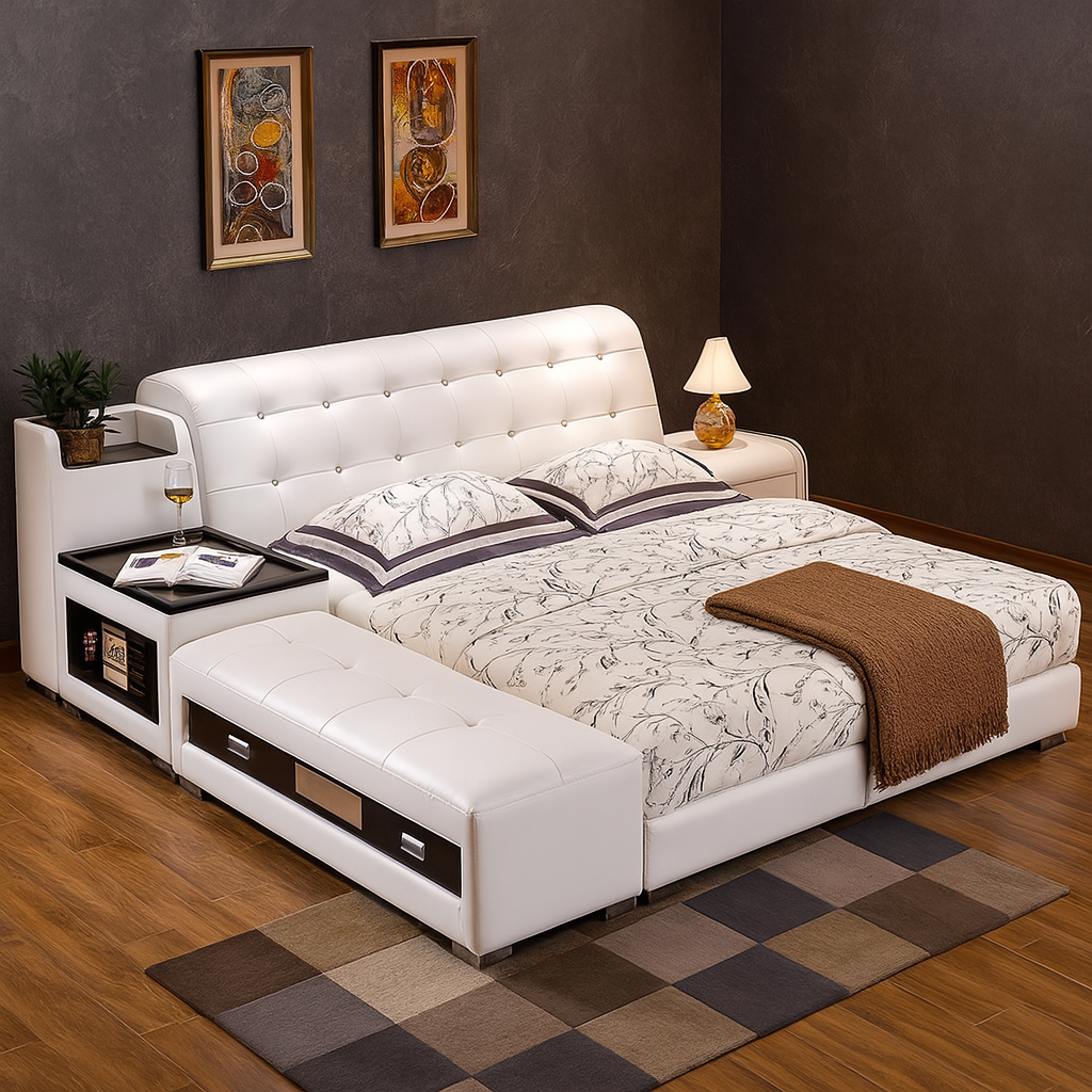 Stylish Hidden Storage Leather Ottoman Bed Frame - Pexav