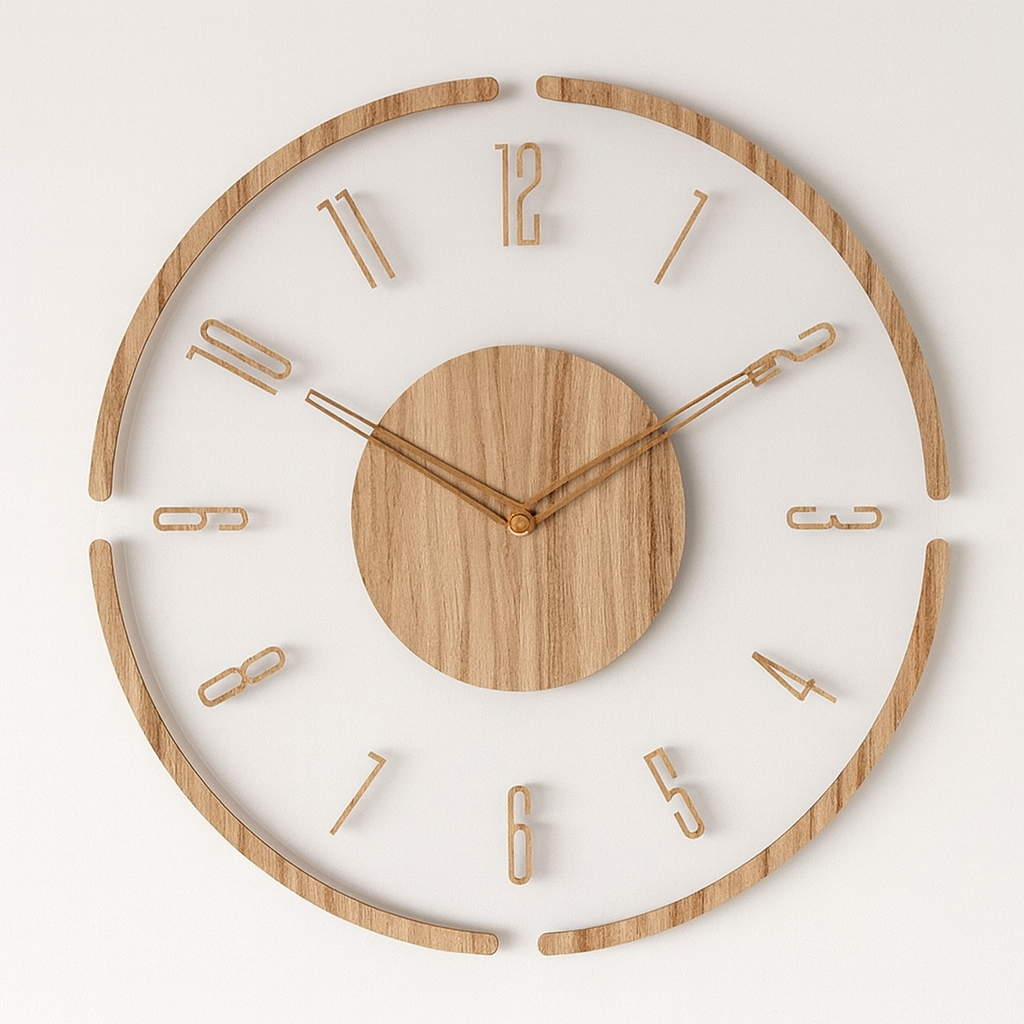 Rustic Wooden Wall Clock with Glass Face - Pexav