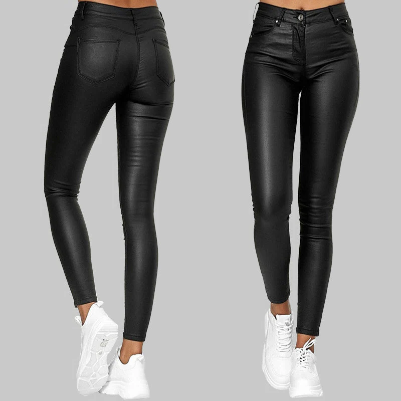 Slim Fit Leather Trousers - Pexav